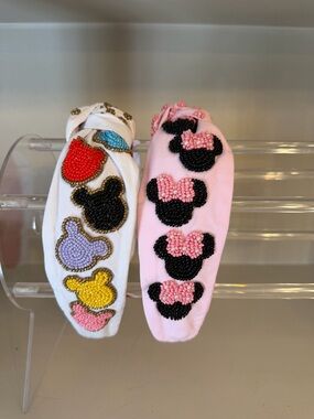 Set Of 2 Brand New Beaded Headbands Disney/ Multicolor Mickey, And Pink Minnie